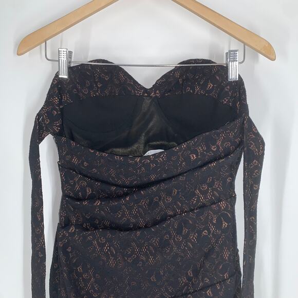 Preen by Thornton Bregazzi Strapless Lace Bow Back Dress Nude Illusion Mini - Picture 9 of 12